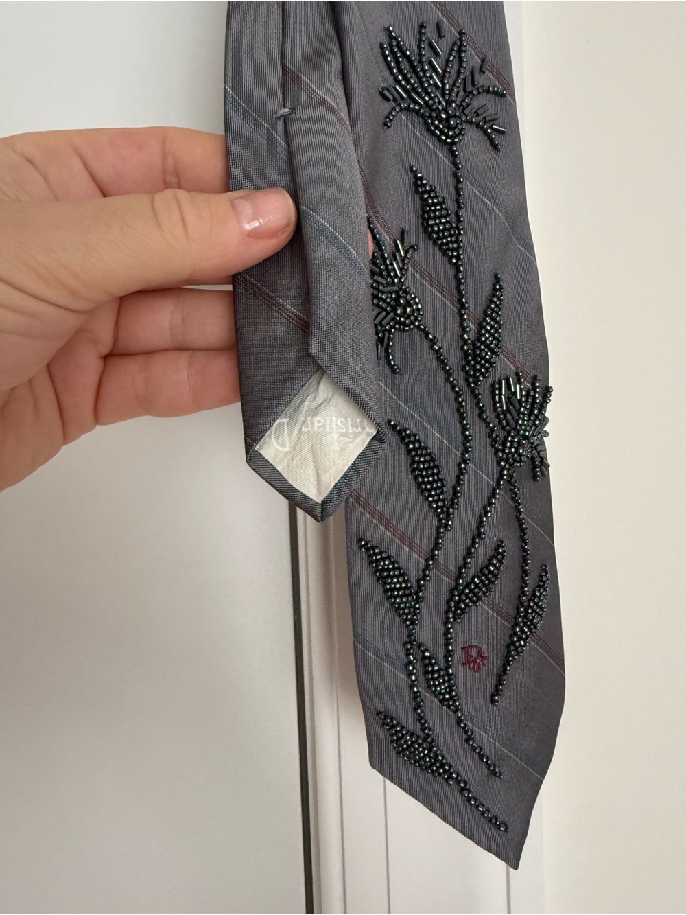 Dior Charcoal Gray Embroidered Tie with Subtle Pattern - Picture 6 of 10
